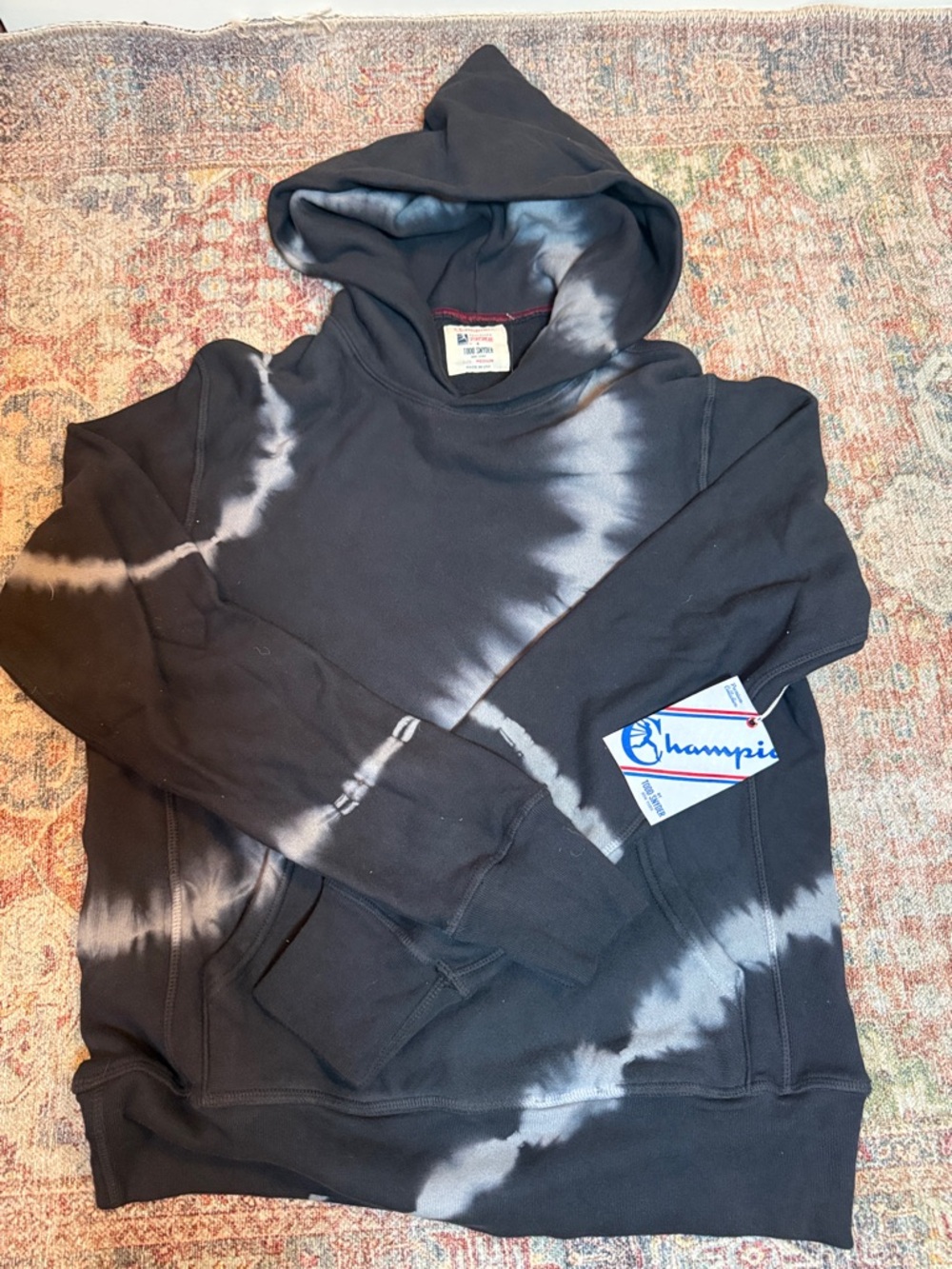 Champion Black and White Tie-Dye Pullover Hoodie